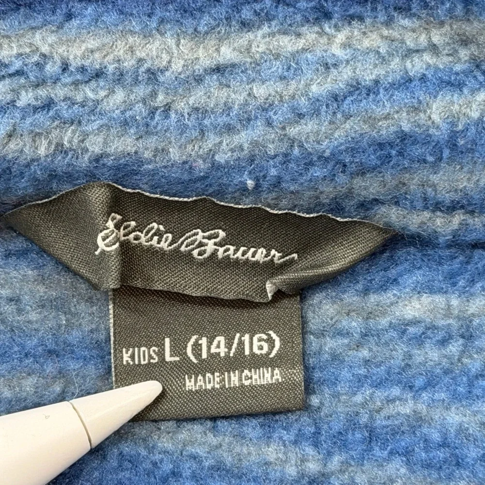 Eddie Bauer Fleece Jacket Kids L 14/16 Blue Good Striped Full Zip E9330W561